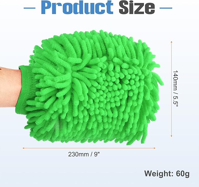 HARFINGTON Chenille Microfiber Car Wash Mitts 9" x 5.5" Scratch Free Wash Gloves Absorbent Double Sided Plush Cleaning Drying Mitts for Car Washing Home Clean Green