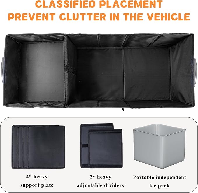 HAMOPY Car Trunk Organizer and Storage with Separate Compartment for 1 Pair of Shoes, Heavy Duty with Lid & Removable Leakproof Cooler Bag, Collapsible Large Trunk Organizers for SUV Sendan (Grey)