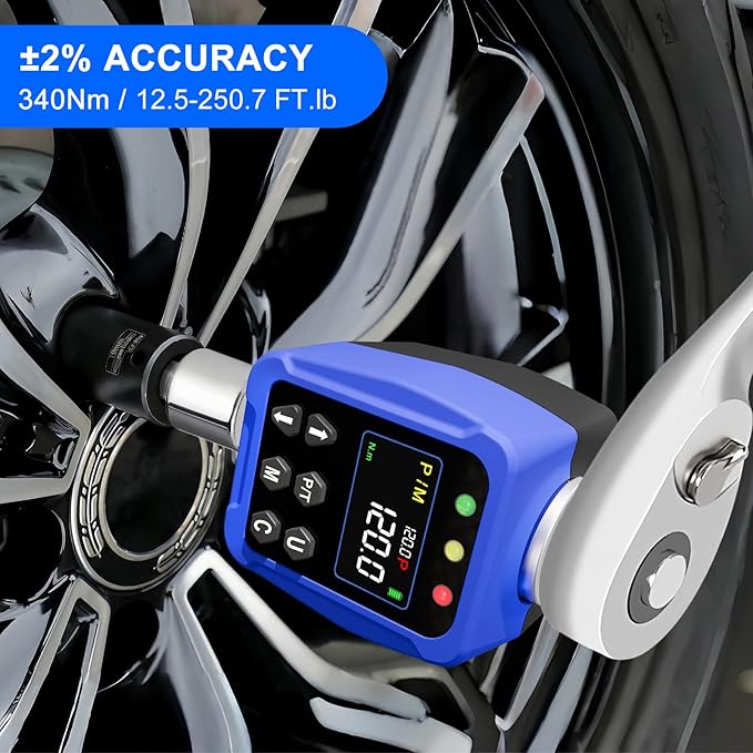 1/2" Drive Digital Torque Wrench Adapter- 12.5-250.7 Ft-lb / 17-340 Nm, Digital Torque Adapter ±2% Accuracy, Colour LCD Display, 1/4” & 3/8” Adapters for Car & Motorcycle Maintenance
