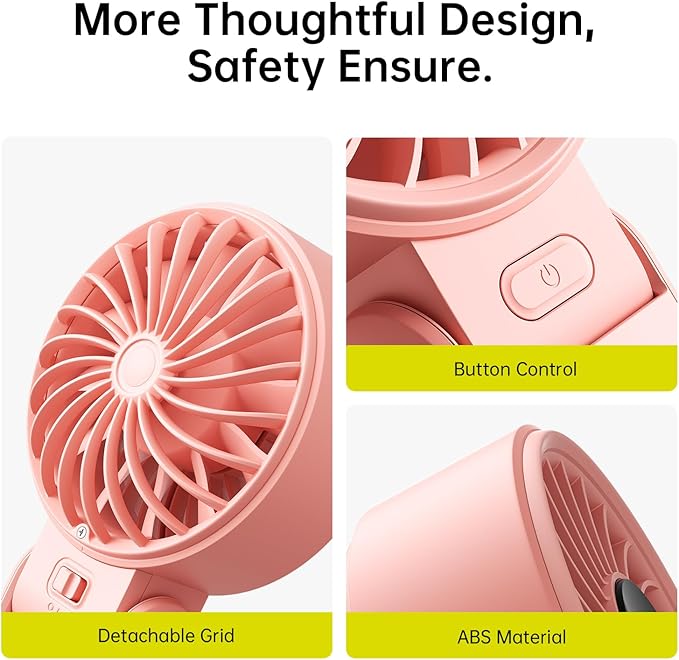 JISULIFE Handheld Fan Life7 – Ultimate Flexibility: High-Power Motor, LED Display, 3600mAh Rechargeable, 5-Speed, Foldable Design, 3-IN-1 Portable Hand/Desk/Neck Fan for Travel, Gift for Women (Pink)