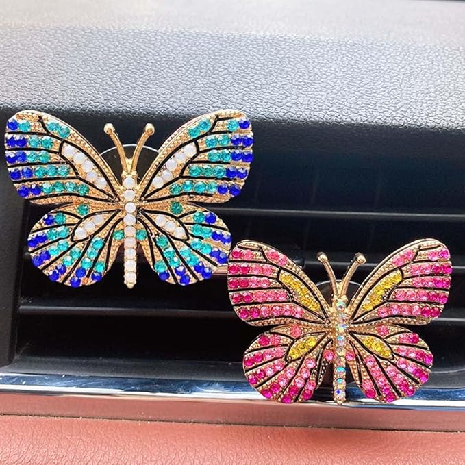 ZOSTLAND Rhinestone Car Decorative Clip,Car Air Fresheners,Metal Vent Clip,Bling Auto Air Vent,Personalized Automotive Interior Decoration Accessories,Auto Decor Gift for Women,Men(2pcs Butterfly)