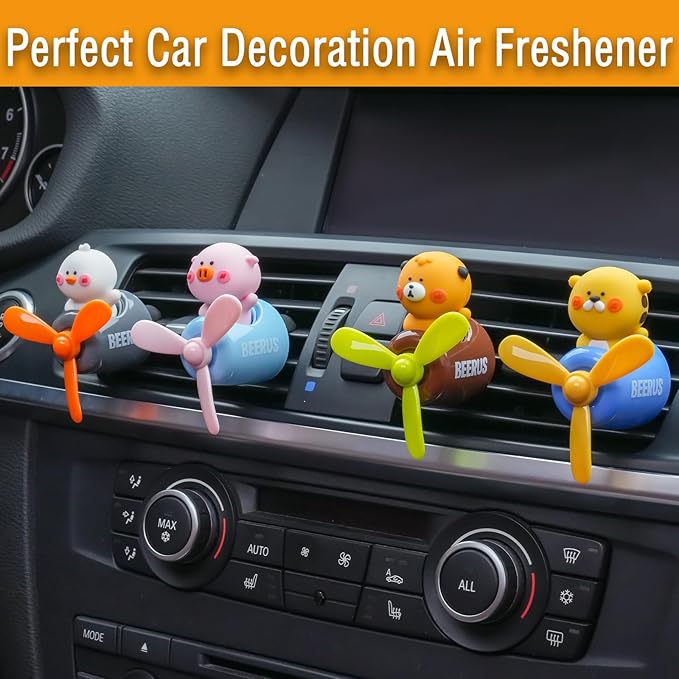 2 Pcs Pilot Car Air Fresheners, Cute Dog Car Vent Clip Air Freshener with 8 Fragrant Tablets Automotive Air Outlet Fan Diffuser, Automotive Interiors Vent Decoration (Dog+Dino)