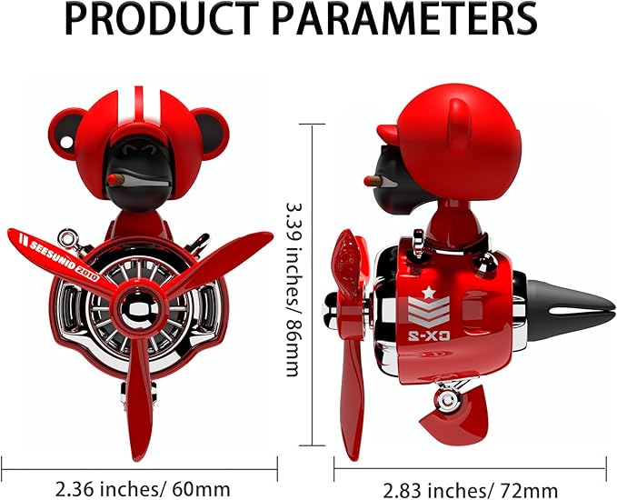 Pilot Car Air Freshener, Cute Orangutan Car Vent Clip Air Freshener Automotive Air Outlet Fan Diffuser, Automotive Interiors Vent Decoration (Shake Head Style - Red)