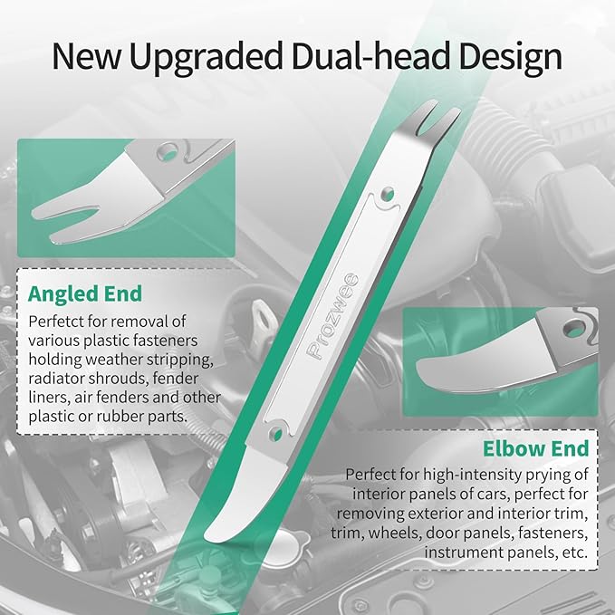 4140 Steel Durable Pay Bar,Multi-Function Trim Removal Tool for Compact Panel,Auto Trim Interior,Sheet Metal,Fasteners,Also for Bumper Retainer Clips-1PCS Silvery