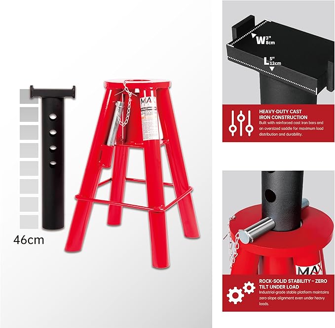 10 Ton (20,000 lbs) Capacity Heavy-Duty Medium Profile Pin Type Adjustable Jack Stand for Trucks & Equipment (1 PC, 10 TON Medium)
