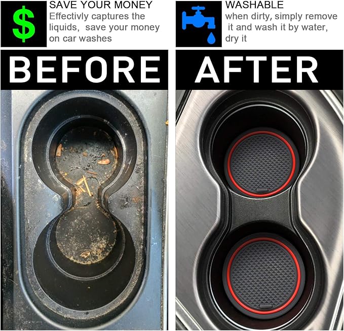 SENSHINE 3D Cup Holder Insert for Toyota Rav4 Accessories 2019-2023 2024 2025 Center Console Liner Door Pocket Mats Non-Slip Anti Dust Pad Premium Interior 16 Pcs (Red Trim)