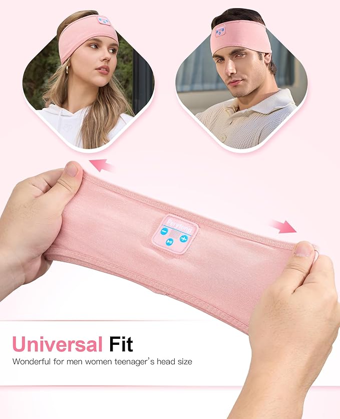 Perytong Sleep Headphones Wireless, Bluetooth Sports Headband Headphones with Ultra-Thin HD Stereo Speakers Perfect for Sleeping,Workout,Jogging,Yoga,Insomnia, Air Travel, Meditation (Bright Pink)