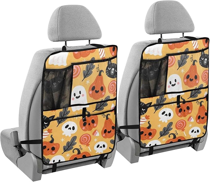 1 Pack Backseat Car Organizer with Storage Pockets Seat Back Organizers for Kids Kick Mats Backseat Protector Automotive Halloween Holiday