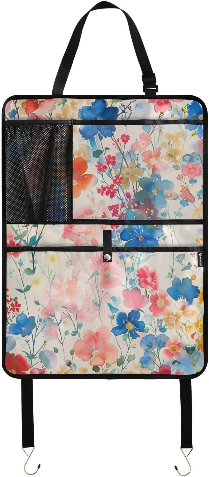 2 Pack Backseat Car Organizer with Storage Pockets Seat Back Organizers for Kids Kick Mats Backseat Protector Automotive Ink Blue Floral
