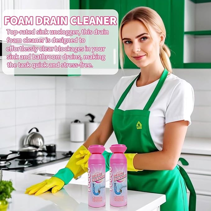 Foaming Drain Cleaner, Sink Cleaner and Deodorizer, Drain Clog Remover for Kitchen Sinks, Shower Drains, Tubs (1pcs)
