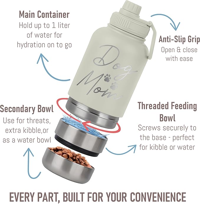 TEEAMORE Mom Water Tumbler with Bowls Personalized Stainless Steel Travel Bottle White