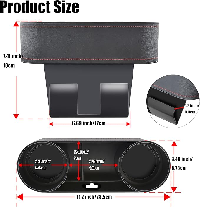 Car Cup Holder Expander Organizer,Multifunctional Cup Drink Holders with PU Leather Cover,Side Insert Center Console Seat Gap Filler Storage Box for Mug Bottle CellPhones Keys Coffee Coasters Cards
