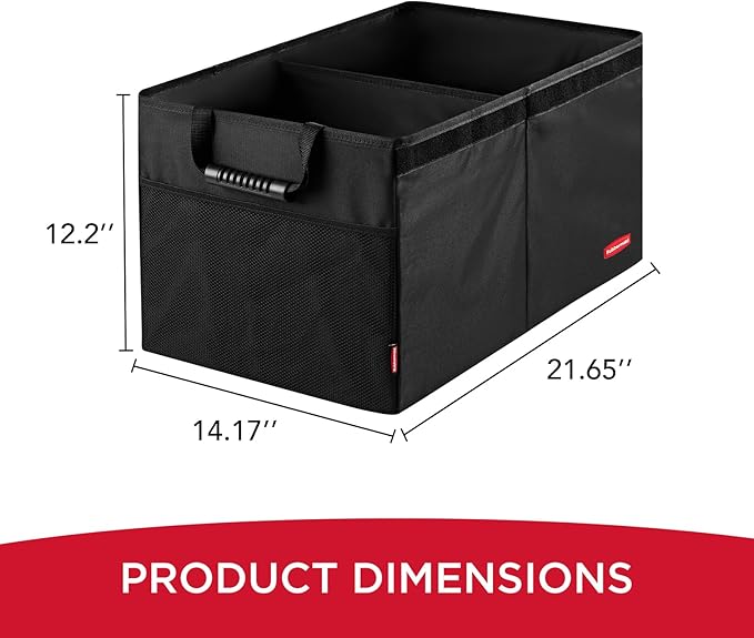 Rubbermaid Car Organizer, Collapsible Trunk Organizer, Multi-Compartment Car Storage Organization for Car Accessories, 2 Compartments With Cover, 21.65"*14.17"*12.2"