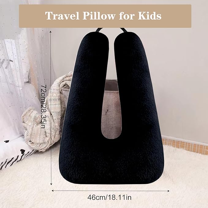 Kids Travel Pillow Car Pillow, Travel Pillow with Lining, Neck and Head Support Cushion for Kids and Adults, Perfect for Long Distance Travel, Airplanes, and Road Trips (Black)