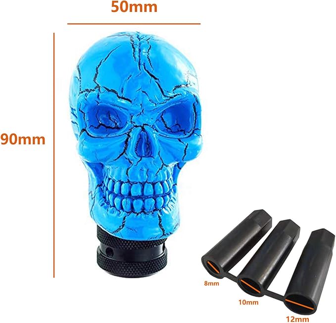 Lunsom Skull Gear Shift Head Resin Shifter Knob Car Transmission Shifting Stick Handle Fit Most Automatic Manual Vehicle (Blue)
