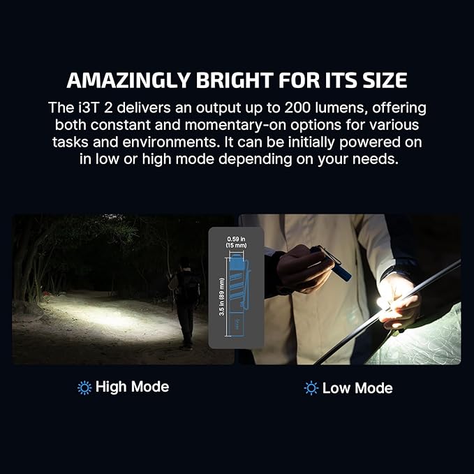 OLIGHT I3T 2 EOS Pocket EDC Flashlight, 200 Lumens Compact Bright Handheld Tactical Flash Lights, Dual-Output Tail Switch with AAA Battery and Two-Way Pocket Clip for Camping,Hiking (Midnight Blue)
