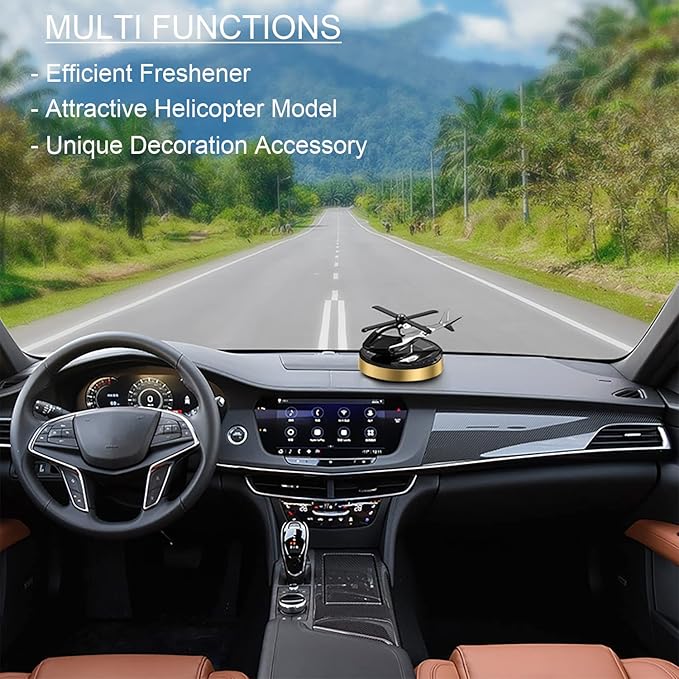 Upgraded AL Alloy Helicopter Aromatherapy Solar Rotating Air Freshener, Home and Car Interior Decoration Accessories (Gold)