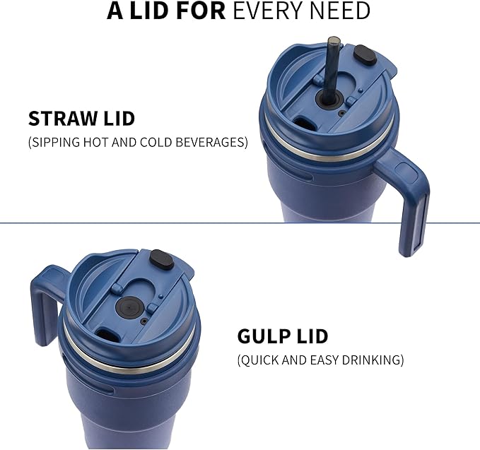 ALOUFEA 20 oz Insulated Coffee Mug Tumbler with Handle, Stainless Steel Travel Mug Tumbler with Lid and Straw,Double Wall Vacuum Leak Proof Ice Coffee Thermal Cup, Navy/Indigo Black