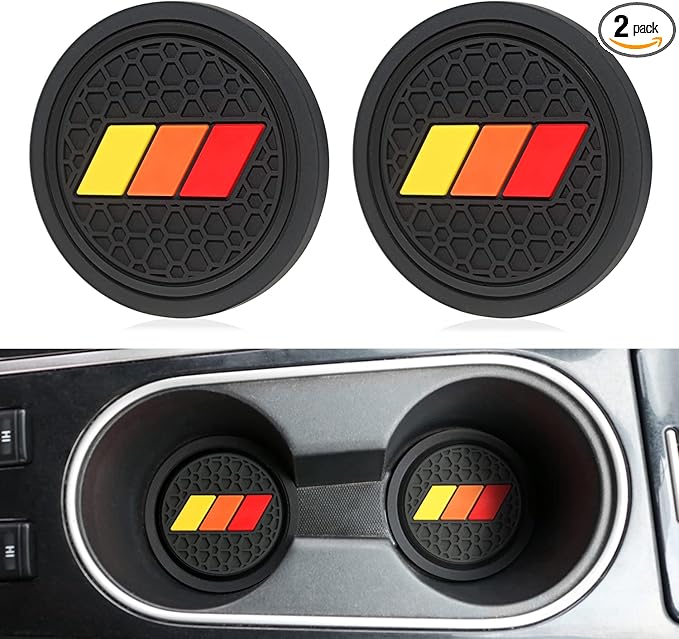 Cup Holder for Toyota Accessories Tacoma TRD Tundra Rav4 Highlander Camry, Classic Retro Style Tri-Color Interior Insert Coaster (2.75 Inch, Yellow-Orange-Red,Black)