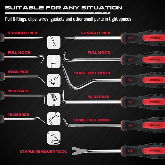 11-Piece Large Hook and Pick Set with Clip Removal Tool, Precision O-Ring Removal Kit for Automotive Mechanic and Electronic Maintenance Car Auto Oil Seal Mini Hooks