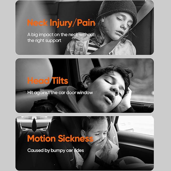Car Headrest Pillow with Hook, Adjustable Car Seat Neck Support with Memory Foam & Ice Silk, 360° Rotating Travel Sleeping Headrest for Kids & Adults