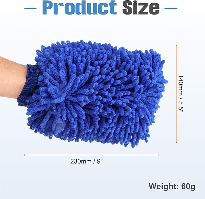 HARFINGTON Chenille Microfiber Car Wash Mitts 9" x 5.5" Scratch Free Wash Gloves Absorbent Double Sided Plush Cleaning Drying Mitts for Car Washing Home Clean Sky Blue