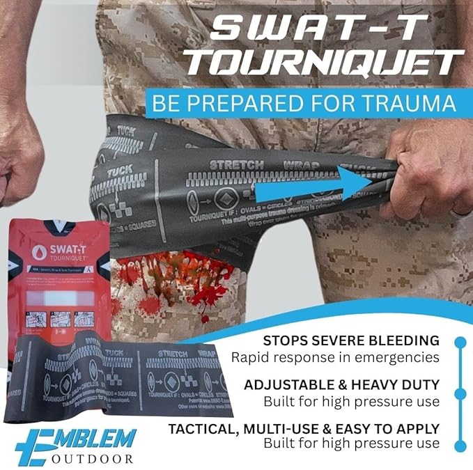 242 pc First Aid Survival Kit with SWAT-T Tourniquet Made in USA | IFAK Emergency Trauma Kit | Survival Gear | by Emblem Outdoor