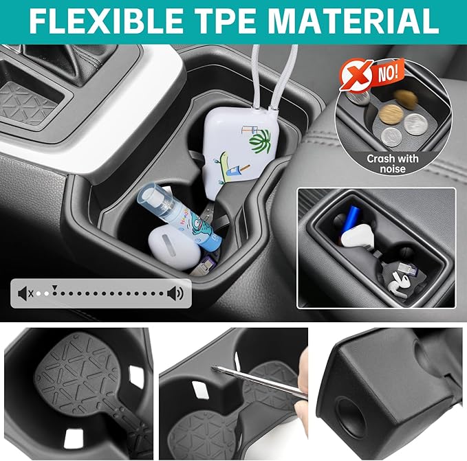 Console & Rear Row Seat Cup Holder Organizer Set Compatible with 2019 2020 2021 Toyota RAV4 Accessories, Noise-Free Water & Dust Proof TPE Insert Drink Holder for 2019-2021 RAV 4 Accessories