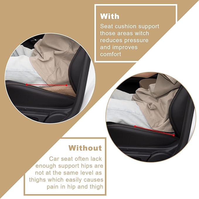 Car Seat Cushion - Memory Foam Car Seat Pad - Sciatica & Lower Back Pain Relief - Car Seat Cushions for Driving - Road Trip Essentials for Drivers(Beige)