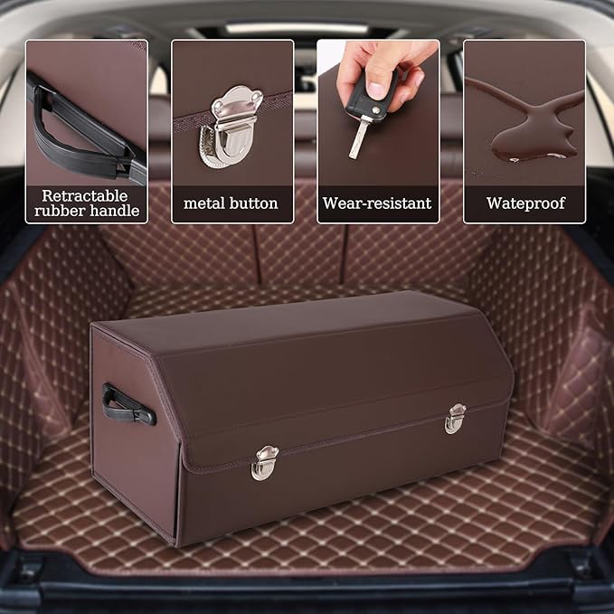 Trunk Organizer for Car, SUV Trunk Organizer Leather Storage, Cargo Box-Automotive Consoles Organizers-Multi-Compartment Adjustable Auto Grocery Home Storage Box