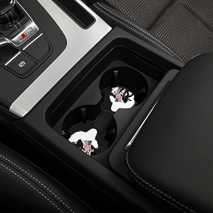 America Flag Bigfoot Car Coasters for Cup Holders Pack of 2 Neoprene Cup Mat Pad Vehicle Interior Accessories for Men Women