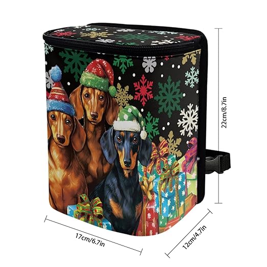 1.2 Gallons Car Garbage Can with Lid, Christmas Dog Trash Bag, Adjustable Hanging for Tail of Console/Back of Seats, Easy to Install, Odor-Free with Zipper Leak-Proof Lid Design