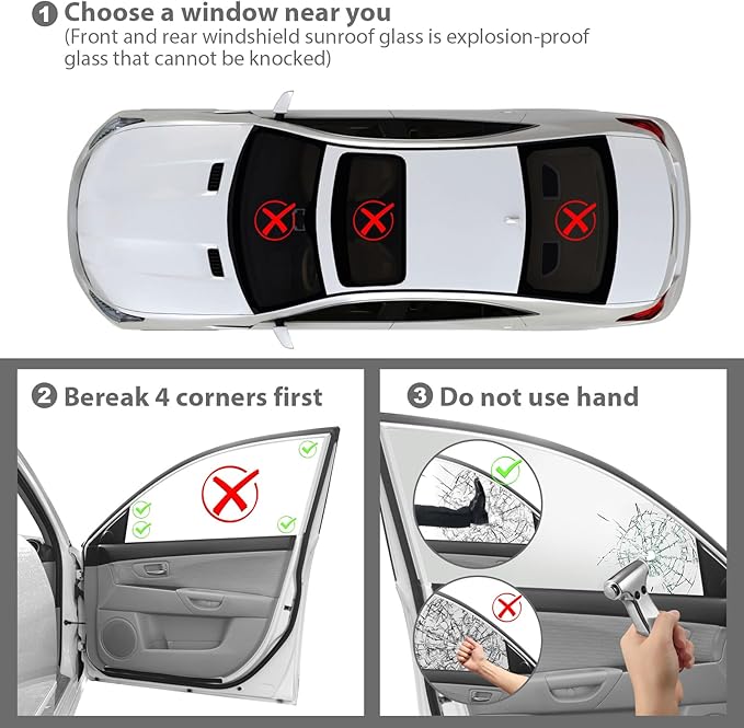 Glass Breaker, 3-in-1 Emergency Escape Tool with seat Belt Cutter and Glass Breaker, Safety Emergency Car Escape Tool for Car, Electroplating Silver