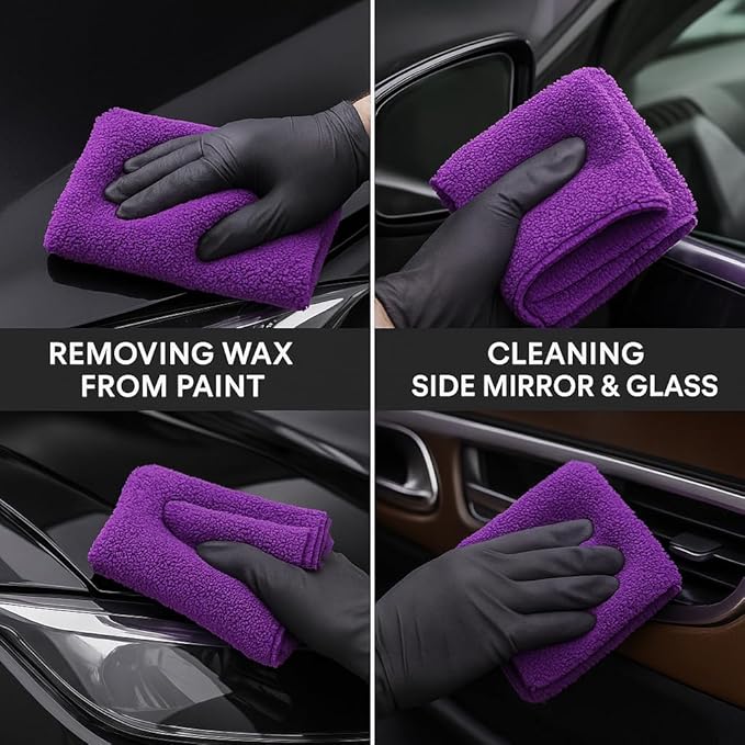 10 Pack Pak Details Edgeless Microfiber Towels for Cars | 16x16 Ultra-Soft, Scratch-Free & Lint-Free Car Detailing Microfiber Cloths for Buffing & Coating | Purple Seamless Finish Auto Cleaning Rags