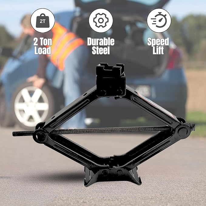 Scissor Car Lift Jack 2 Ton (4409 lbs) for Sedans, MPVs & SUVs, Compact Portable Kit Vehicle Roadside Emergency Tool Tire Change with Ratchet Wrench (2T)