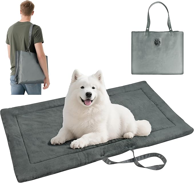 Catalonia Classic Waterproof Dog Mat, Portable Reversible Pet Travel Mat, Pet Cushion Pad with Handle for Small Medium Dogs Cats, Indoor or Outdoor, 50x27.5 inch, Gray