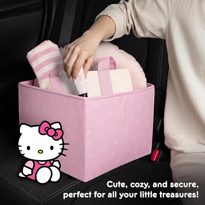 Sanrio Hello Kitty Car Trunk Organizer and Storage Bin - Collapsible Simple Compartment Convenient Heavy Duty, Fold Up for Easy Storage Box, Automotive Seat Cargo Groceries Tools - 12.5L x 12.5W x 9H