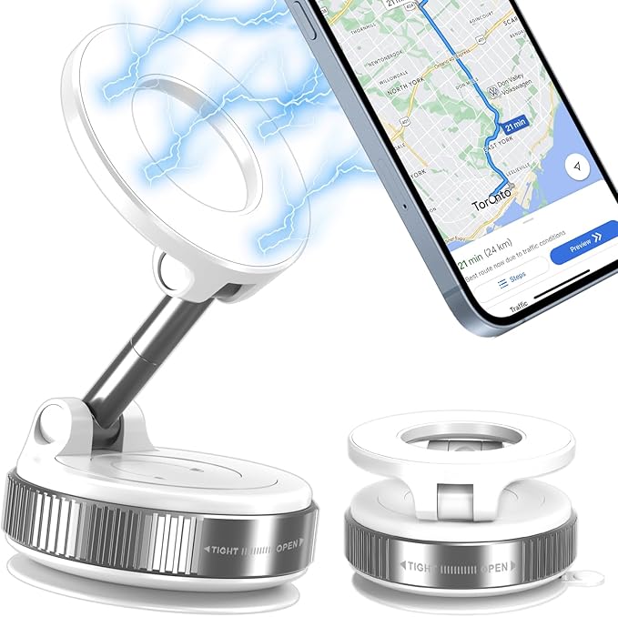 Vacuum Magnetic Phone Holders for Your Car, 360° Adjustable Car Phone Holder for Magsafe with Powerful Magnet, Folding Car Mount for iPhone 17 Pro Max 16 15 14 13 12 Air Plus & Android