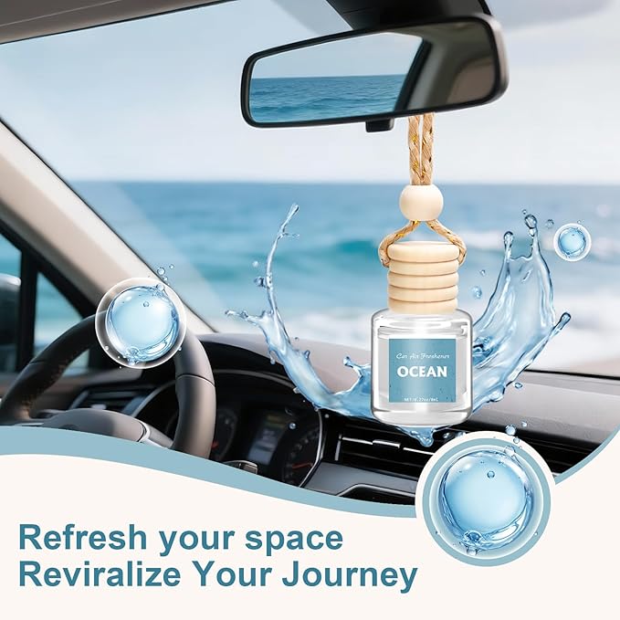 AROIC Car Air Freshener 6 Pack, Long Lasting Fresh Aroma Diffuser Set for Men & Women, Natural Essential Oil Fragrance Diffuser for Removing Odors, Auto Interior Decor Accessories Unisex (Ocean Scent)