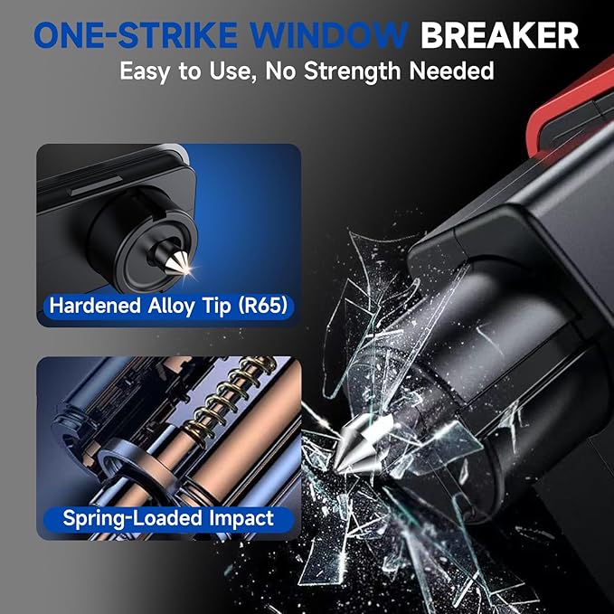 MightY Bear Window Breaker Seatbelt Cutter, 2-in-1 Car Emergency Tool, Underwater Glass Breaker for Traffic Accidents and Family Rescue - 2 Pack Gray