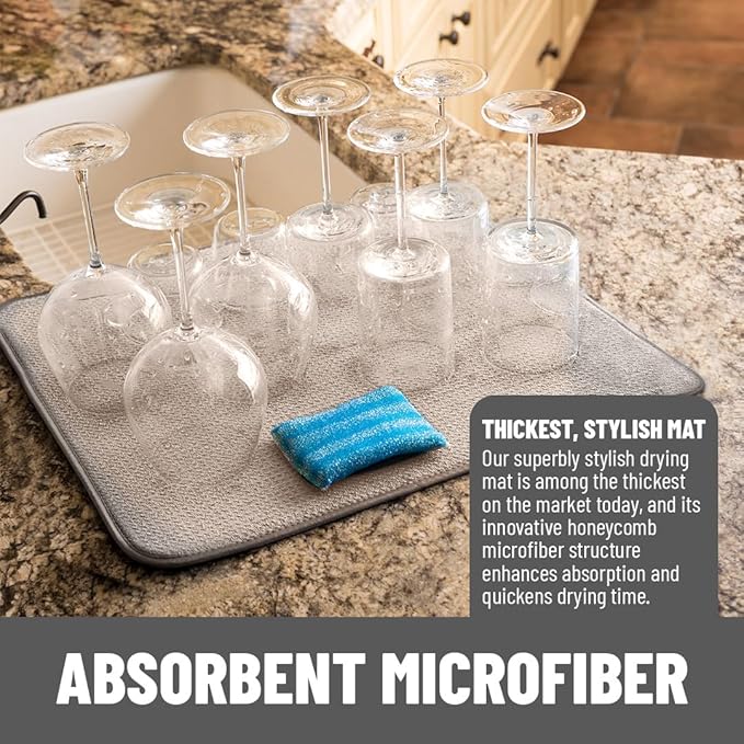 Bellemain XXL Dish Mat Microfiber Dish Drying Mat, Super absorbent (Light Grey, 16" x 18")