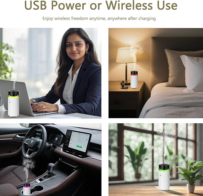 Car Diffusers for Essential Oils,Built-in 3000mAH Rechargeable Battery, Cordless Portable Cool Mist Aromatherapy Diffuser,Auto On/Off with Car,4/8 Timer Modes,for Home,Office,Travel(White)