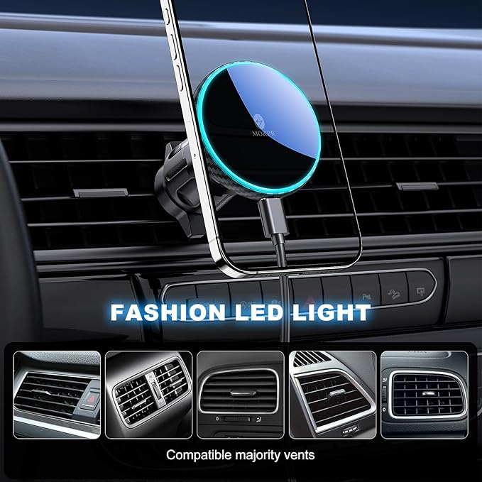 MOKPR Only for iPhone Magsafe Car Mount Charger, Magnetic Phone Holder for Your Car Charger Dash Windshield Vent Magnetic Wireless Car Charger Mount for iPhone 17 16 15 14 13 12 Carbon Firber