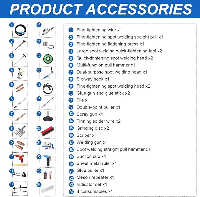 110V Spot Welder Dent Puller Kit Car Body Repair Steel Pulling Data Recovery Function Steel Iron Aluminium Car Auto Repair Machine Stud Welder Dent Puller Machine with Professional Tool Car (F90E)