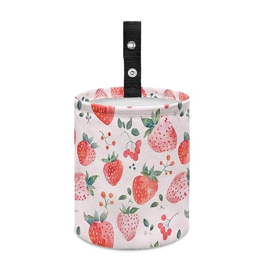 Trash Bag, Car Garbage Can Hanging Back Seat Organizer Trash Can Bin for Vehicle, Travelling, Camping - Strawberry