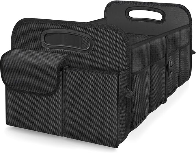 Trunk Organizer, Collapsible Waterproof car Trunk Organizer for SUVs & Sedans, Car Storage Organizers with Reinforced Handles, Car Accessories for Women and Men, 2 Compartments, 52L, Black