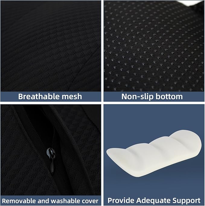 KAYI Lumbar Support Pillow for Car, Memory Foam Lumbar Pillow with Adjustable Straps, Lumbar Support Pillow for Office Chair, Back Support for Car, Sitting, Driving, Traveling (1, Black)