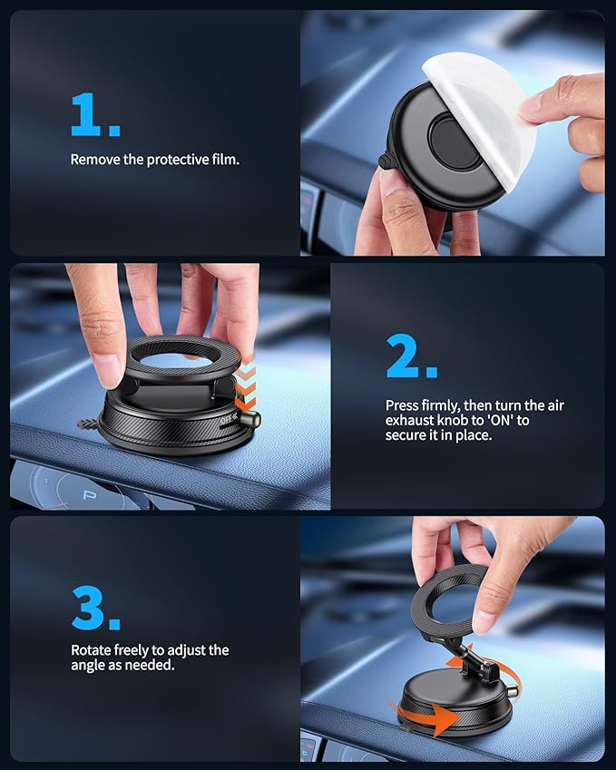 Vacuum Magnetic Suction Car Phone Holder for Magsafe, 360° Adjustable Suction Cup Phone Mount for Car Gym Mirror, Compatible with iPhone & Android