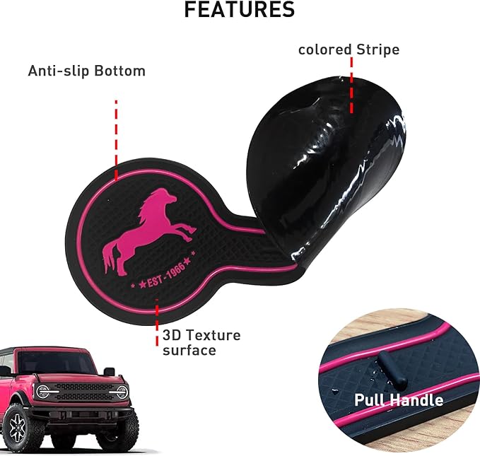 Car Cup Holder Coaster Compatible with Ford Bronco Offroad 2021-2025, Silicone Car Decorative Water Coaser, Bronco Car Accessories (Pink)