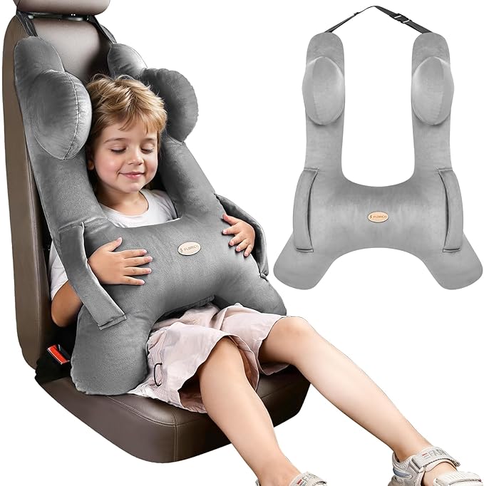 FLORICH Kids Travel Pillow, Car Sleeping Travel Pillow for Kids, Washable H-Shaped Pillow for Adults and Children to Support Head and Body for Road Trips Pillow for Car (Grey)